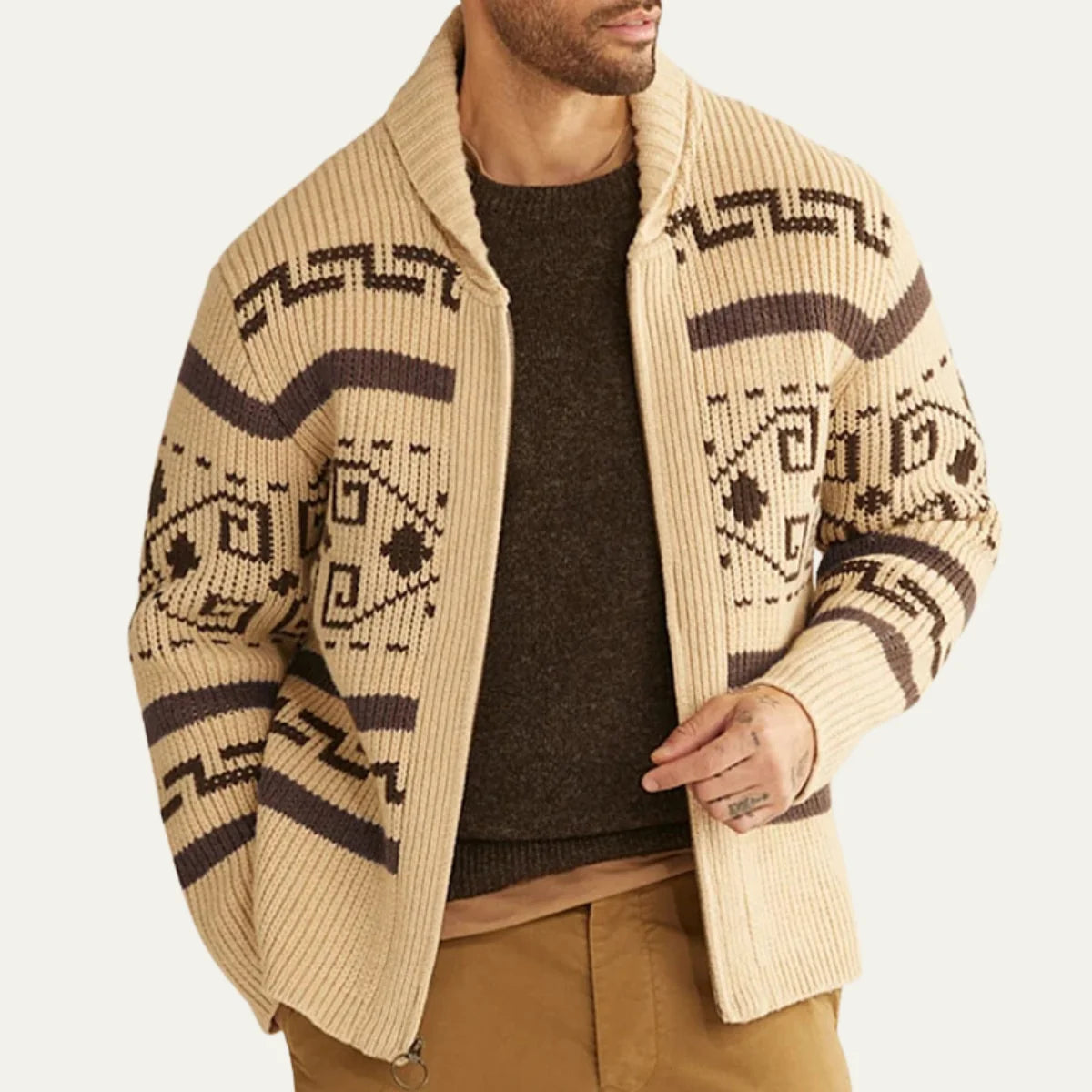 Men's Zip-Front Cardigan in Navy Blue