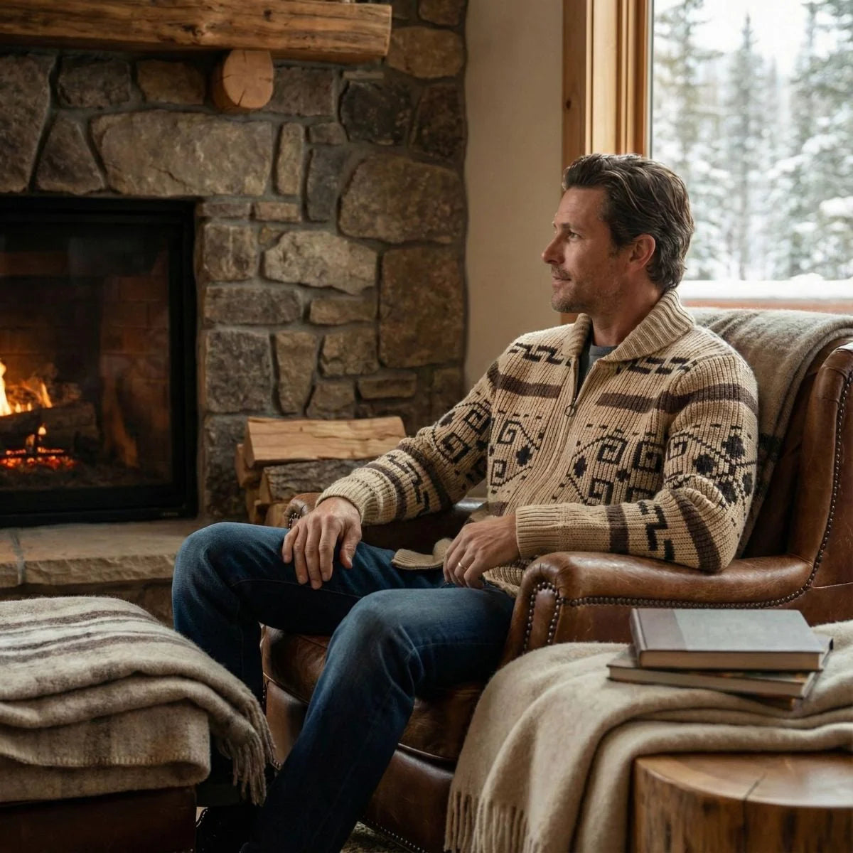 Men's Zip-Front Cardigan – Worn View