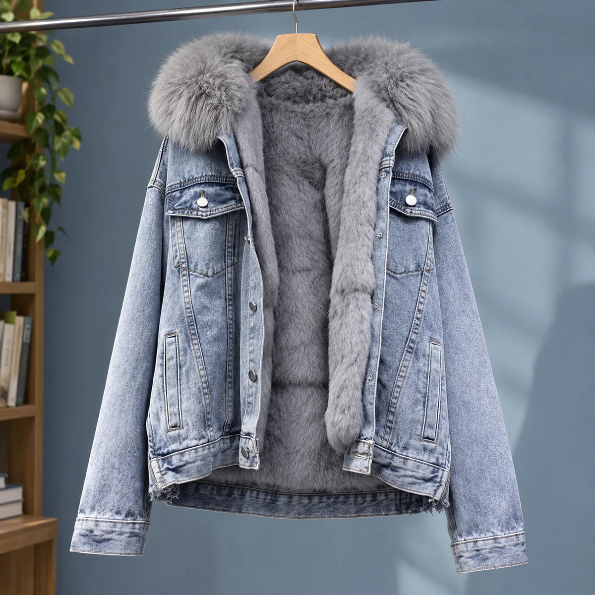 Women's Sherpa-Lined Denim Jacket in Blue