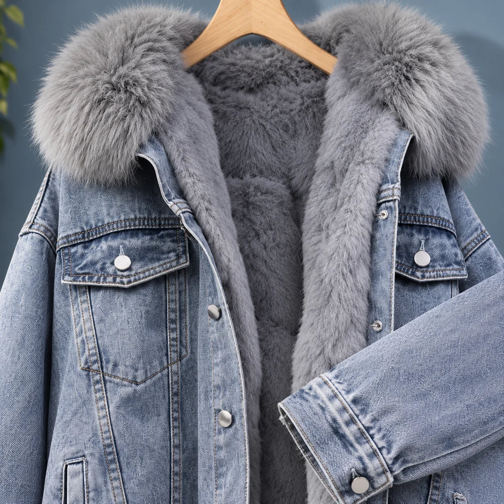 Women's Sherpa-Lined Denim Jacket – Detail View