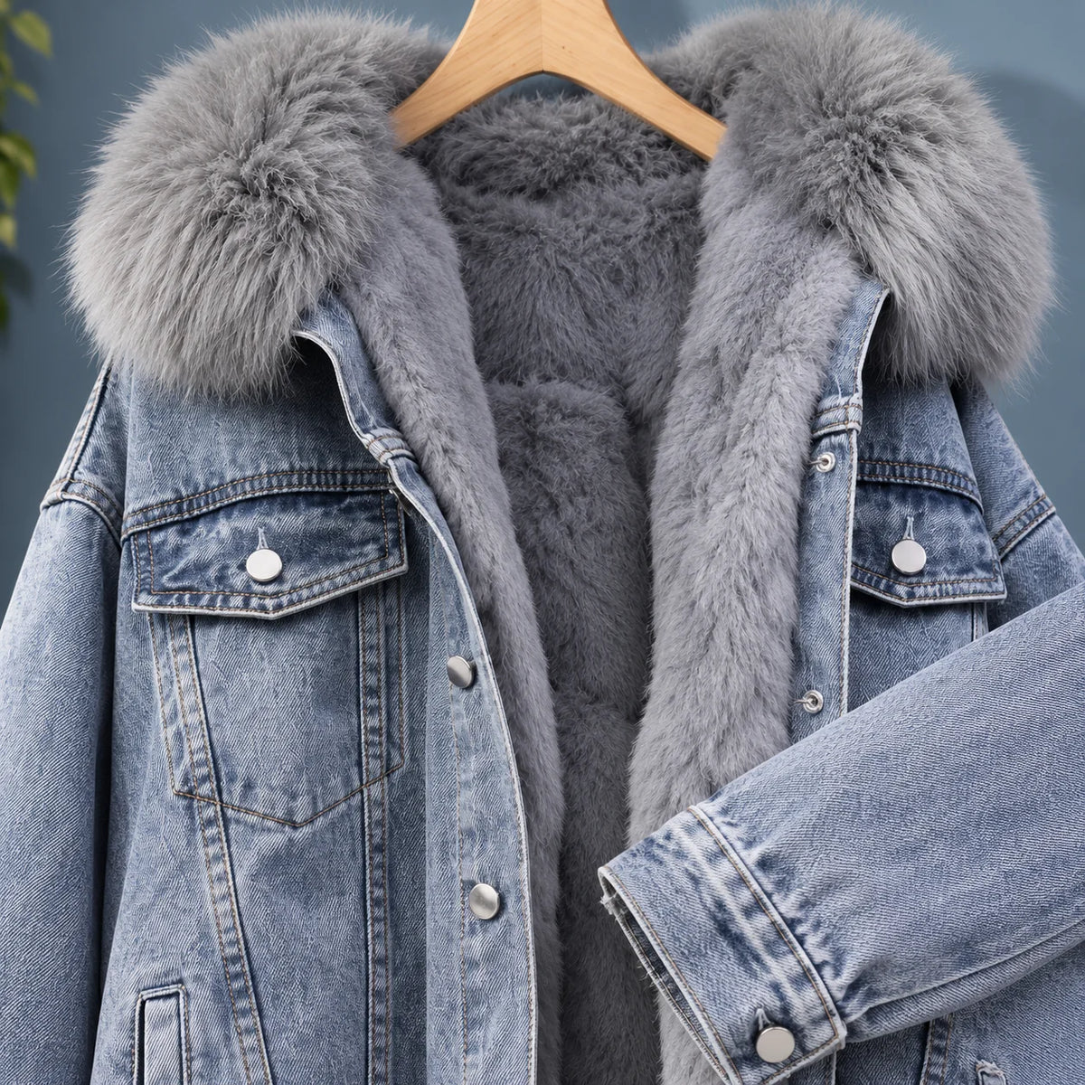 Women's Sherpa-Lined Denim Jacket – Detail View