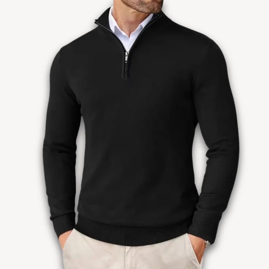 Men's Mock-Neck Ribbed Sweater in Black
