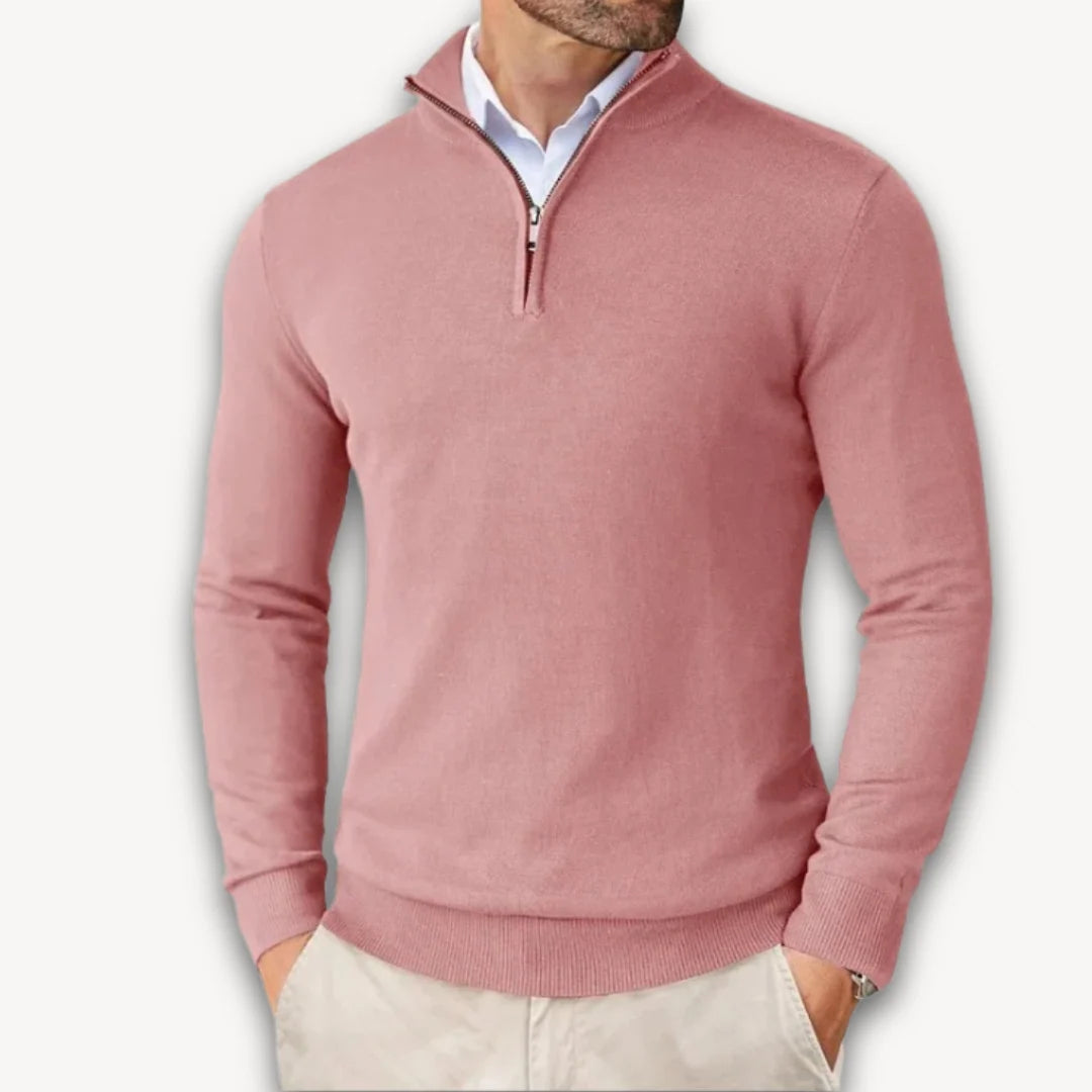 Men's Mock-Neck Ribbed Sweater in Pink