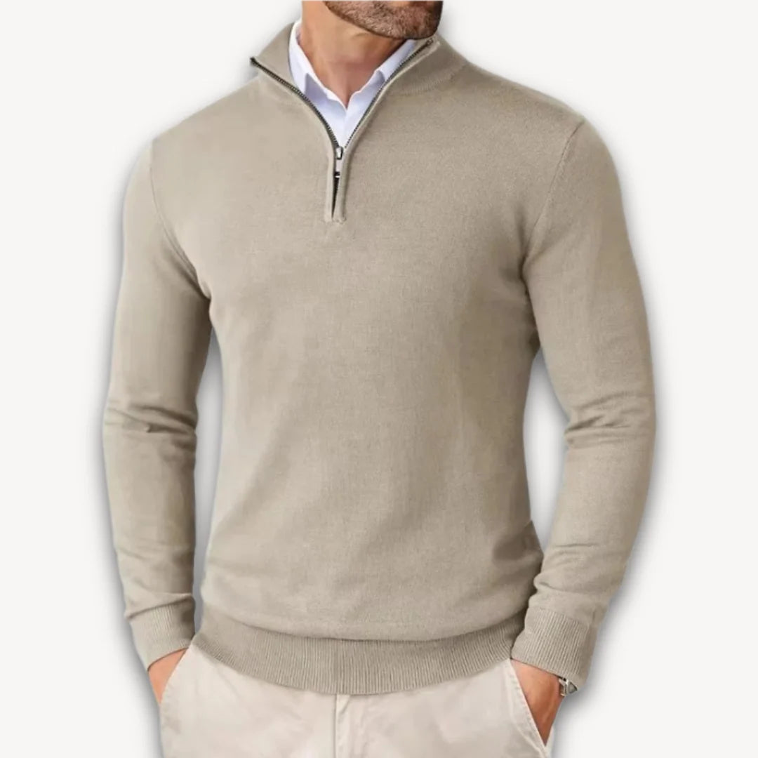 Men's Mock-Neck Ribbed Sweater in Beige