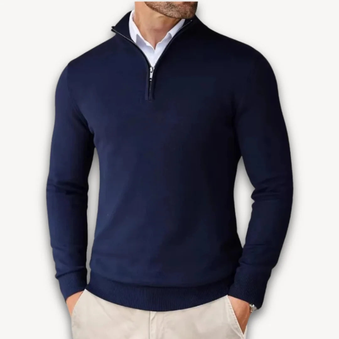 Men's Mock-Neck Ribbed Sweater in Navy