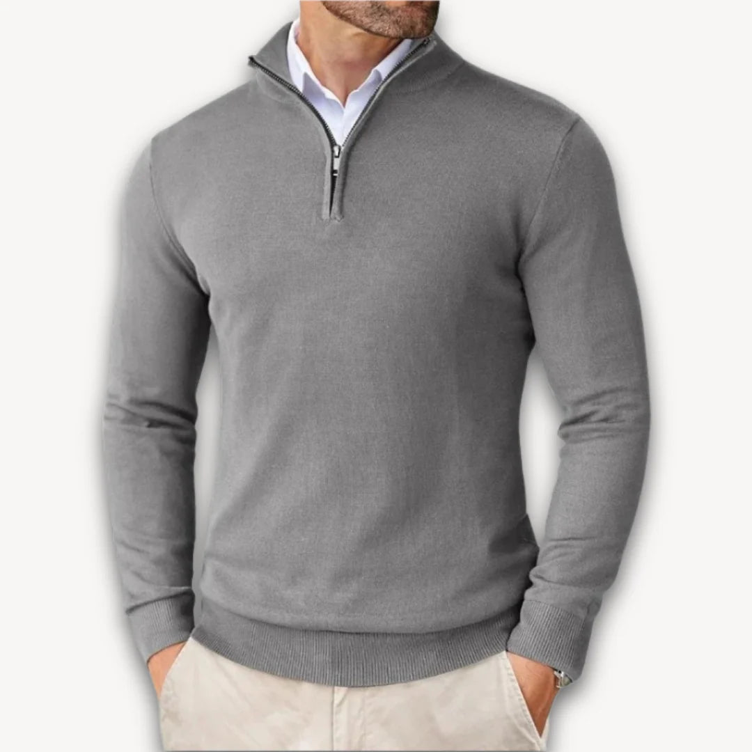 Men's Mock-Neck Ribbed Sweater in Gray