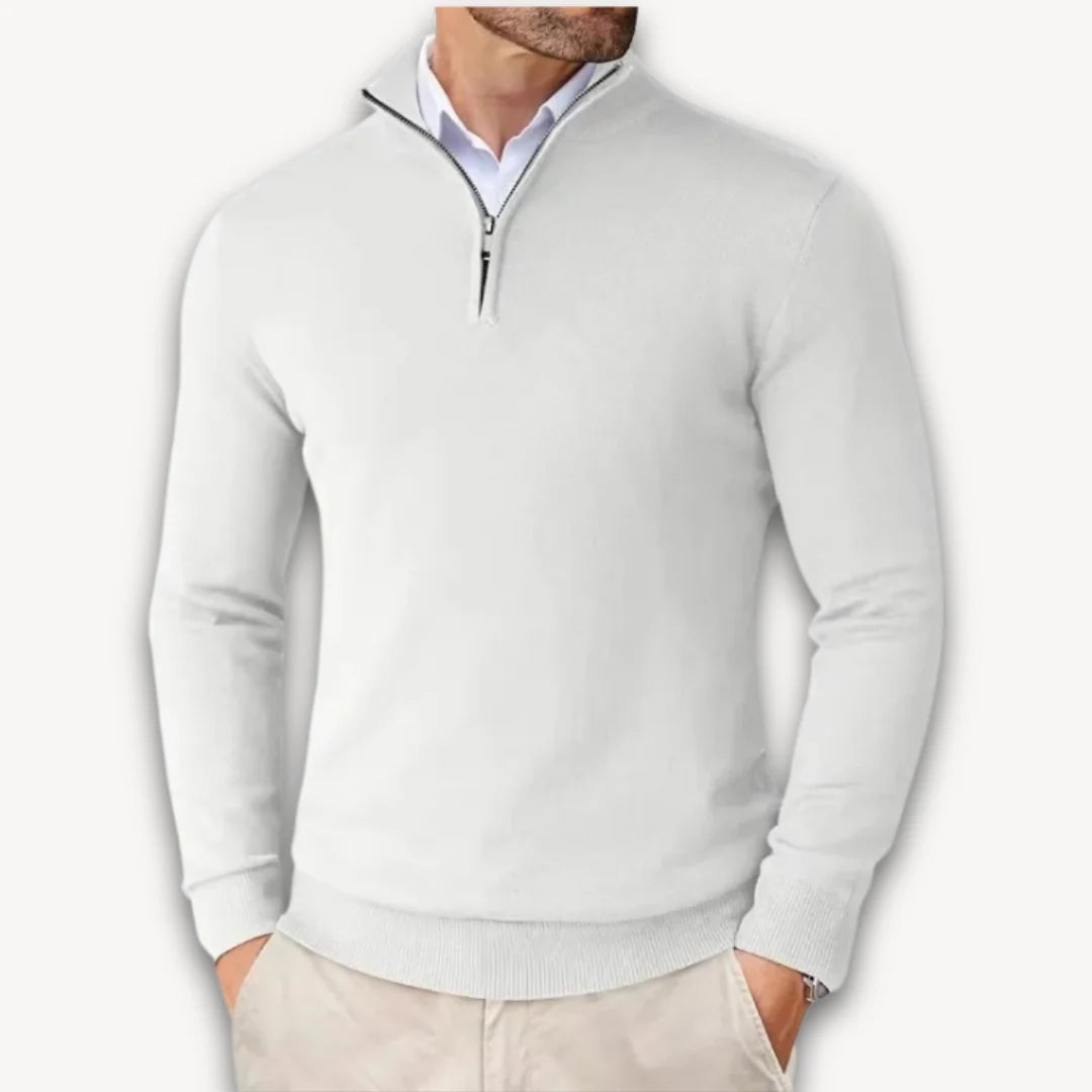 Men's Mock-Neck Ribbed Sweater – Detail View