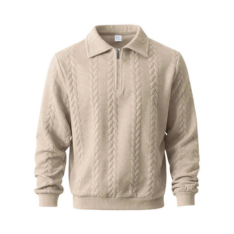 Men's Quarter-Zip Cable Knit Sweater in Khaki