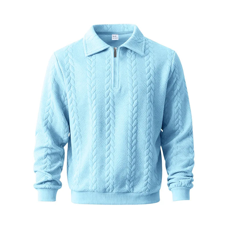 Men's Quarter-Zip Cable Knit Sweater in Sky Blue