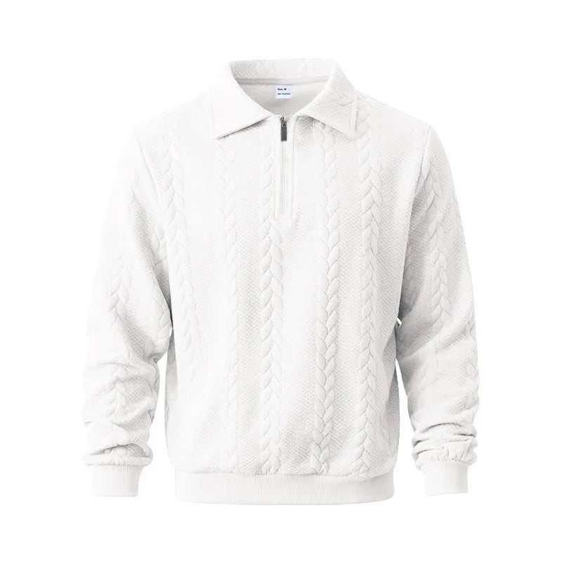 Men's Quarter-Zip Cable Knit Sweater in White
