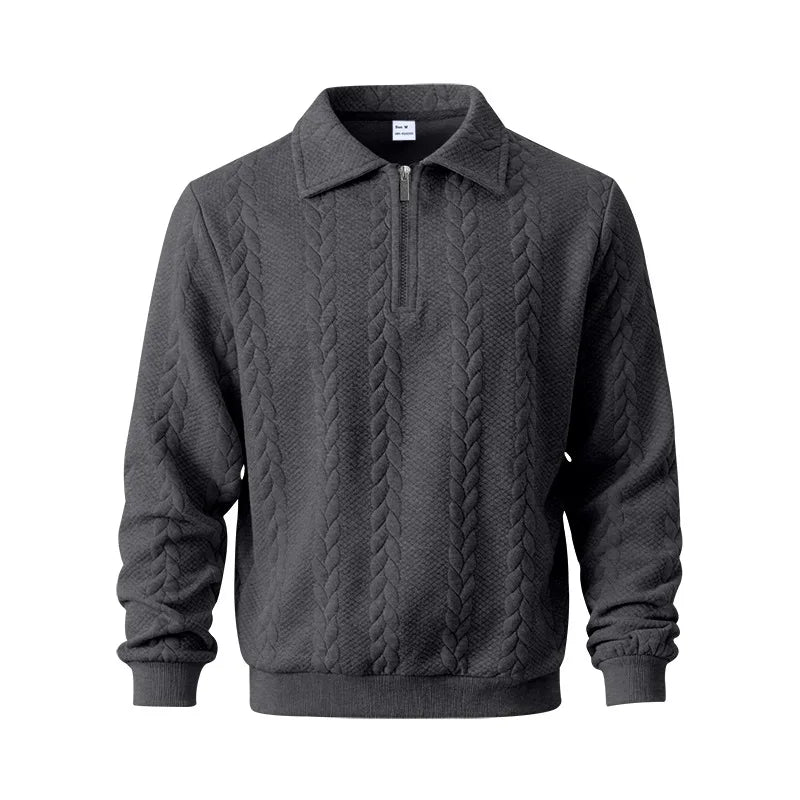 Men's Quarter-Zip Cable Knit Sweater in Dark Gray
