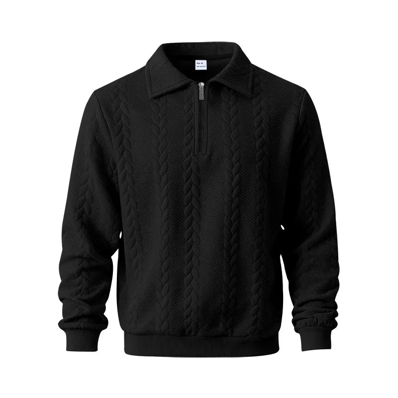 Men's Quarter-Zip Cable Knit Sweater in Black