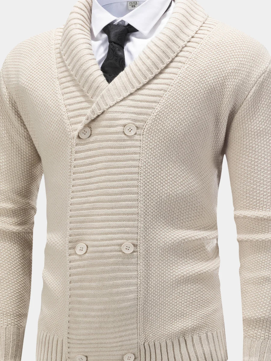 Men's Double-Breasted Shawl Collar Cardigan – Detail View