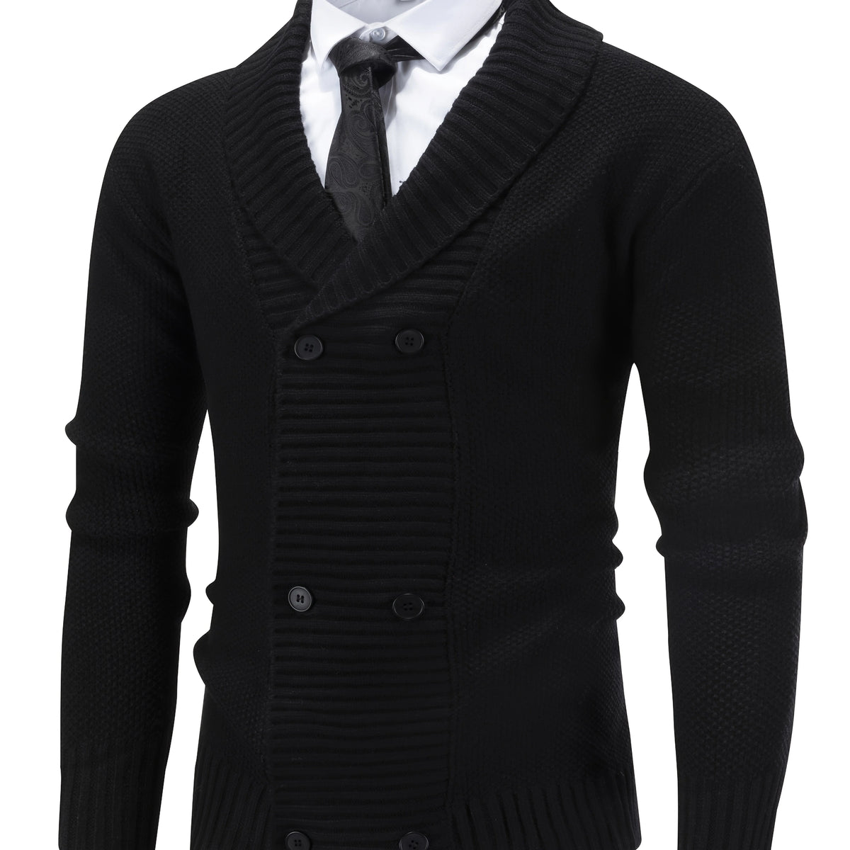 Men's Double-Breasted Shawl Collar Cardigan in Black