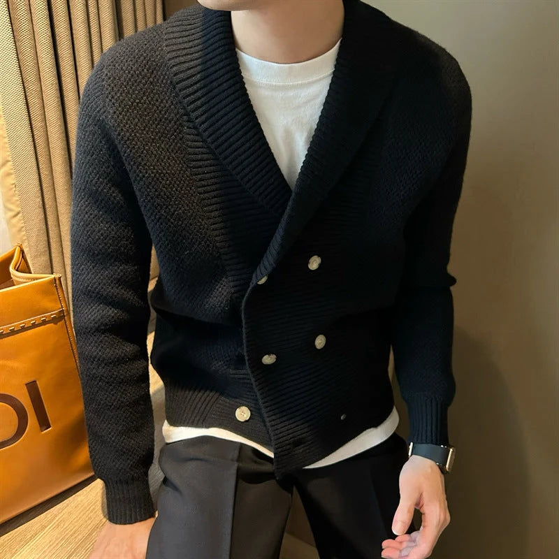 Men's Double-Breasted Shawl Collar Cardigan – Detail View