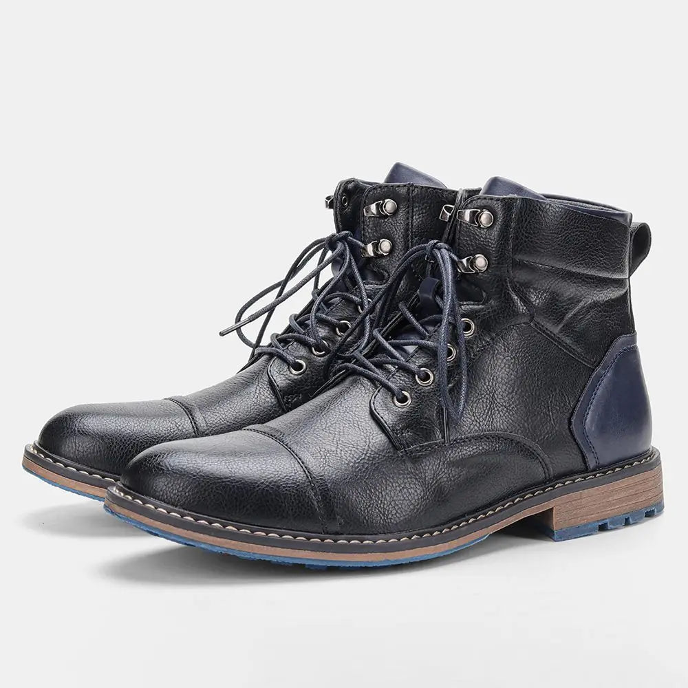 Men's Leather Ankle Boots in Obsidian Black