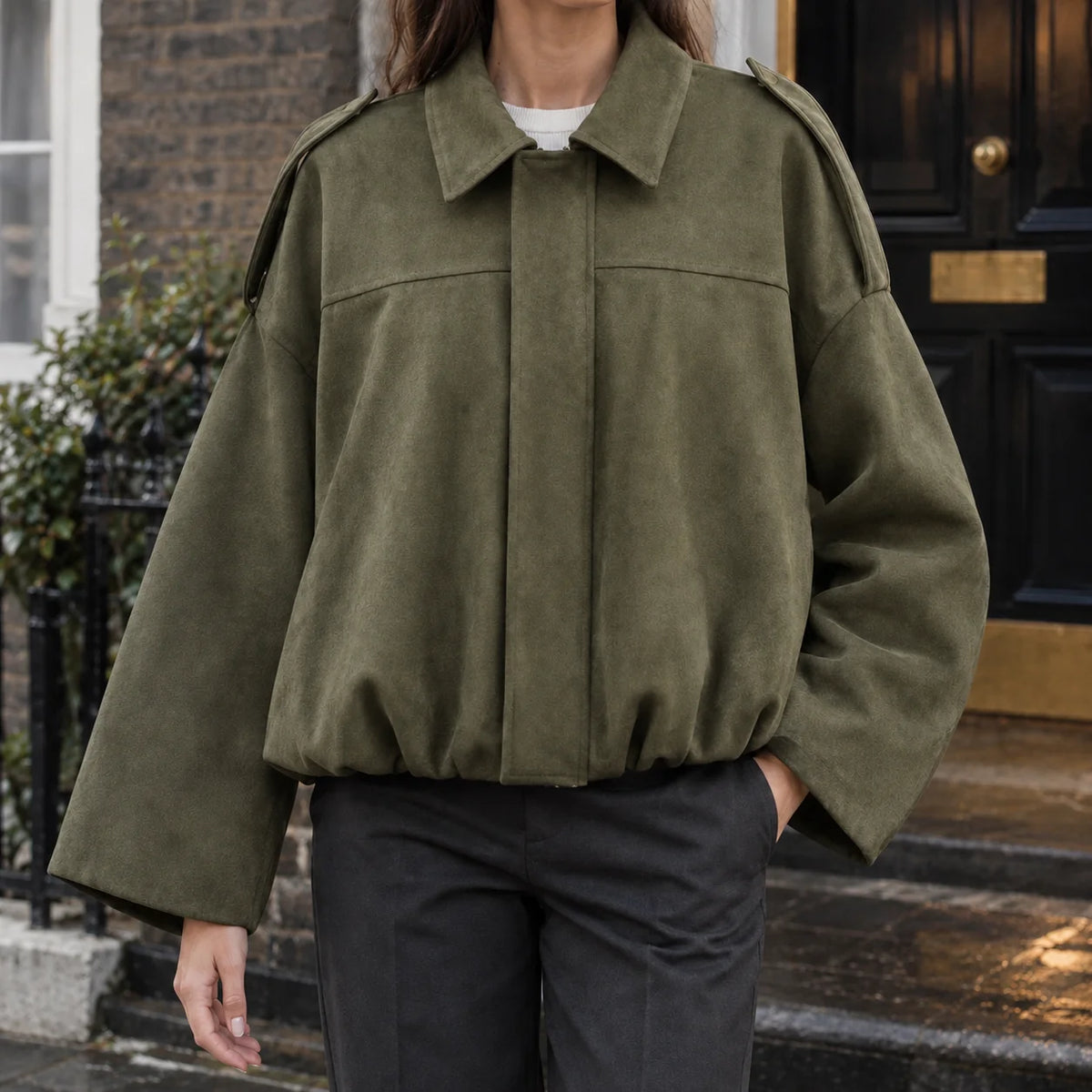 Women's Suede Blouson Jacket in Brown