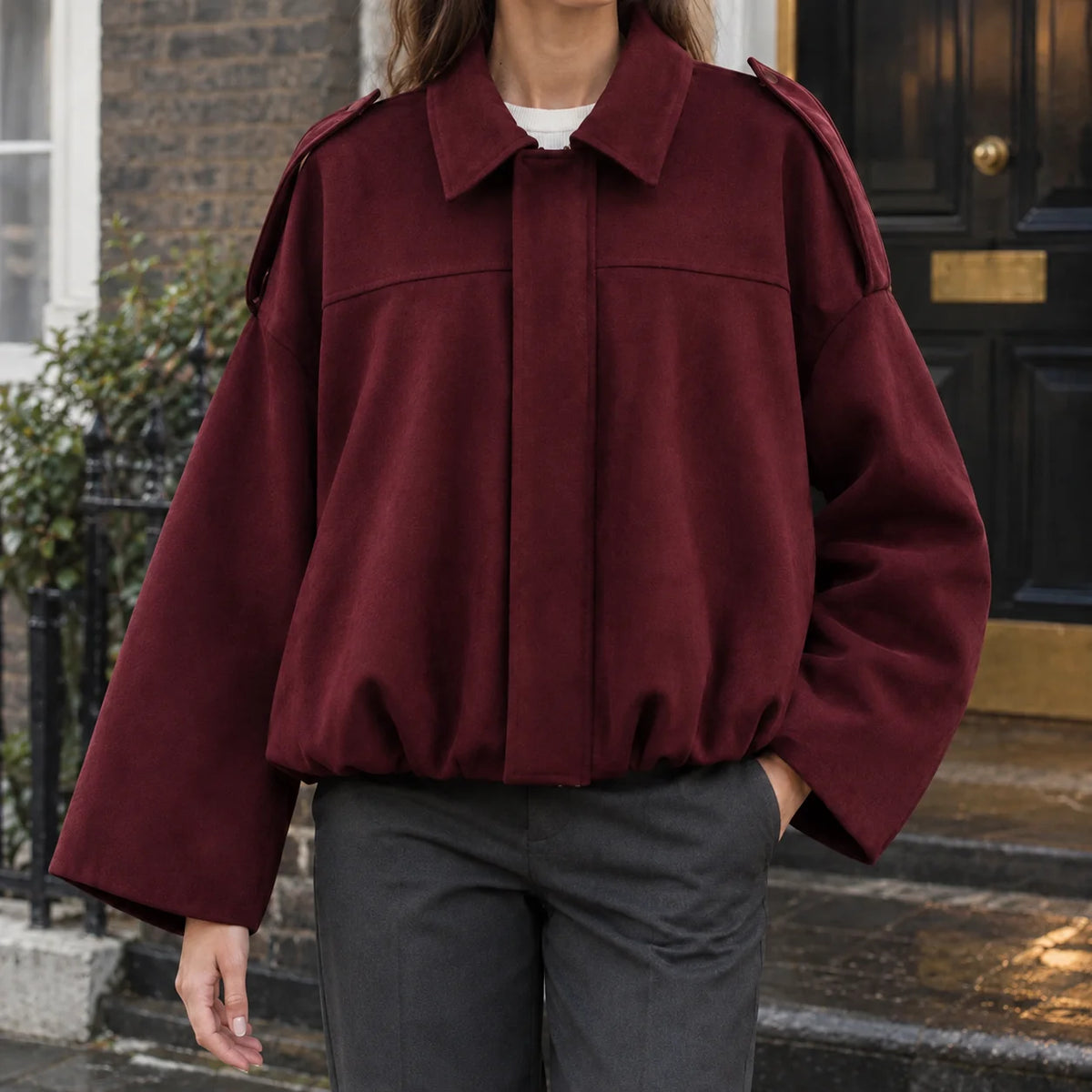 Women's Suede Blouson Jacket in Off White