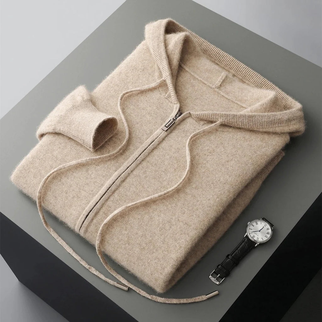 Men's Cashmere Zip Hoodie in Camel