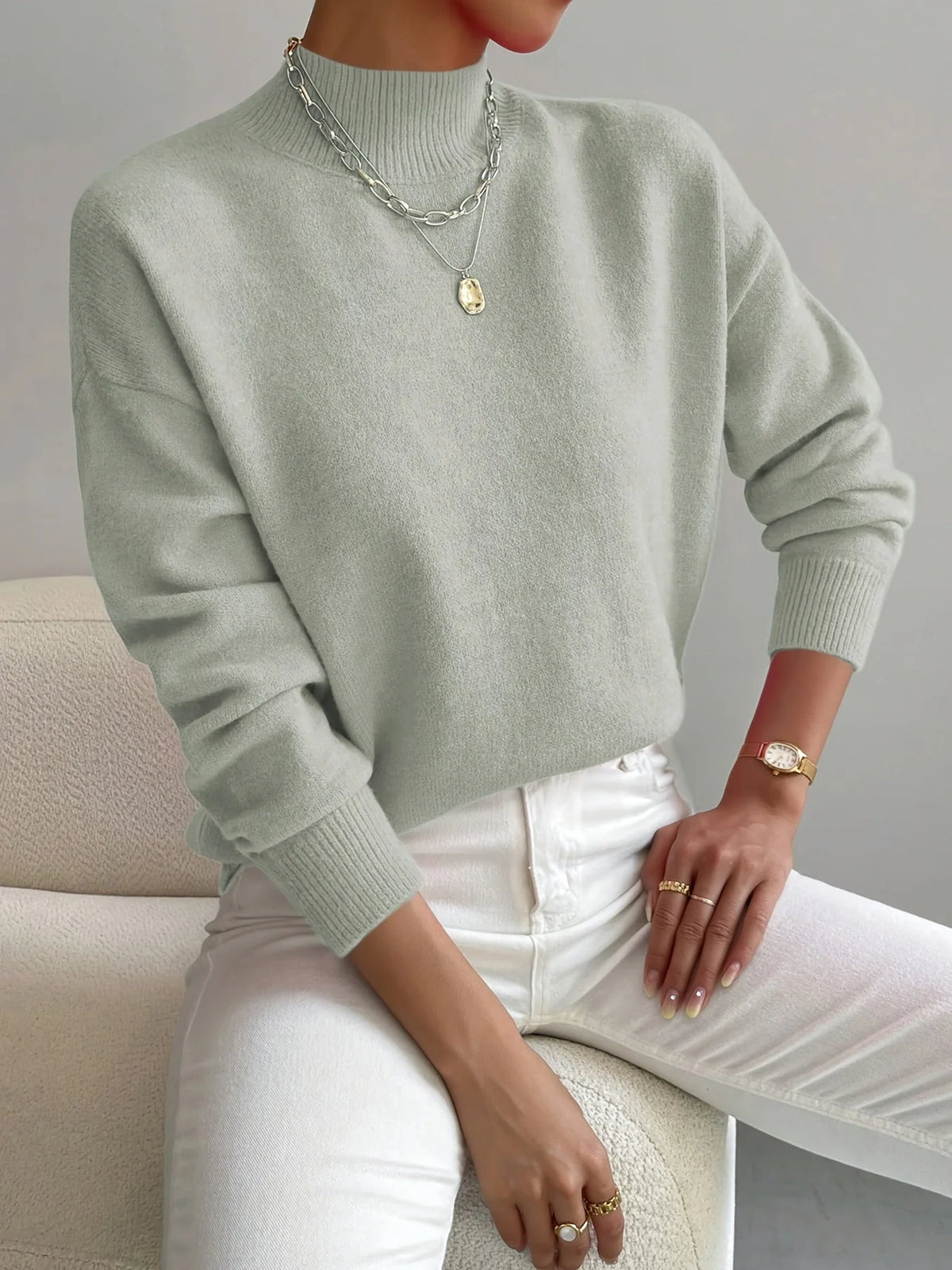 Women's green oversized mock neck sweater