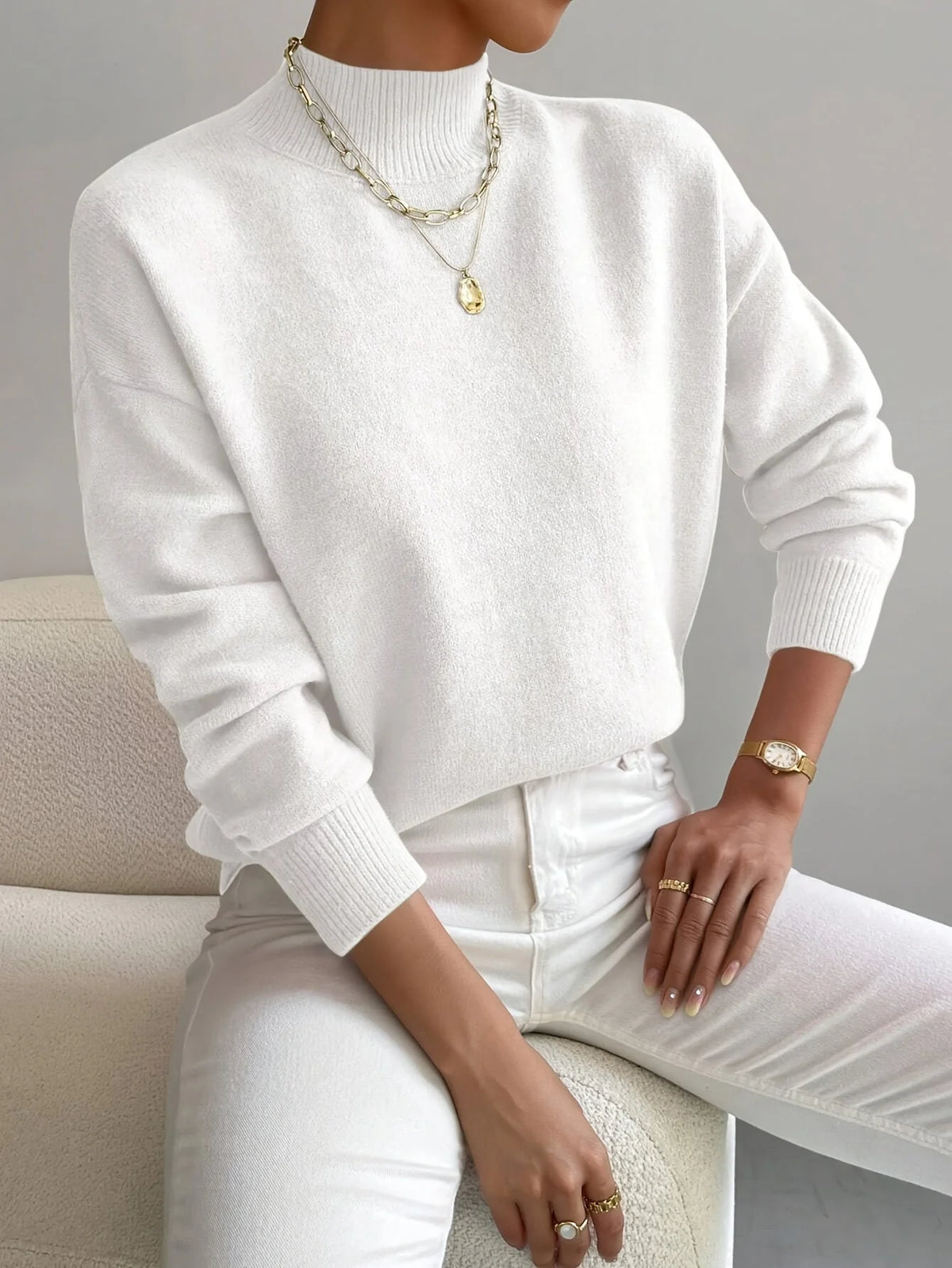 Women's white oversized mock neck sweater