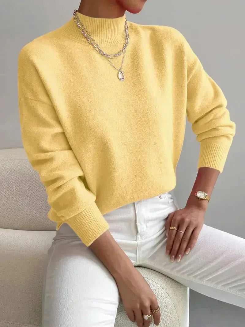 Women's yellow oversized mock neck sweater