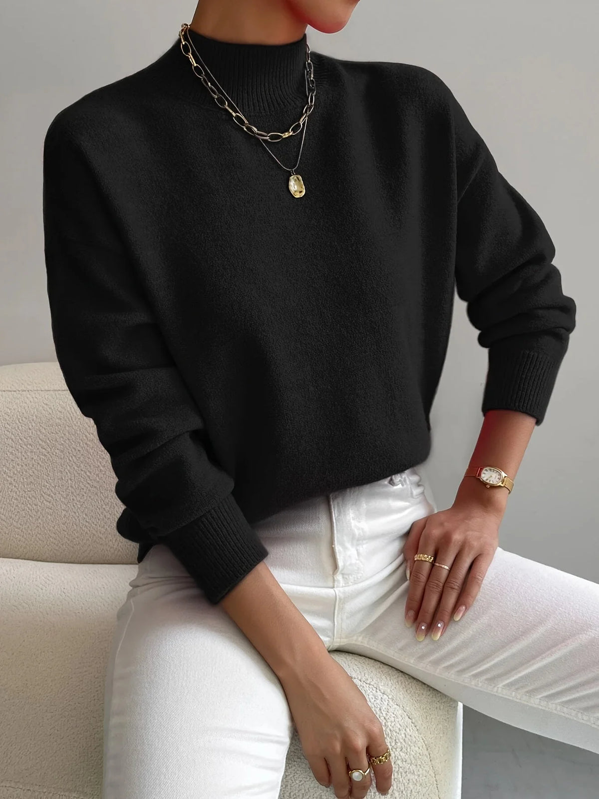 Women's black oversized mock neck sweater