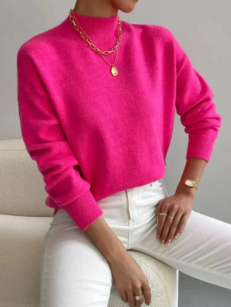 Women's pink oversized mock neck sweater