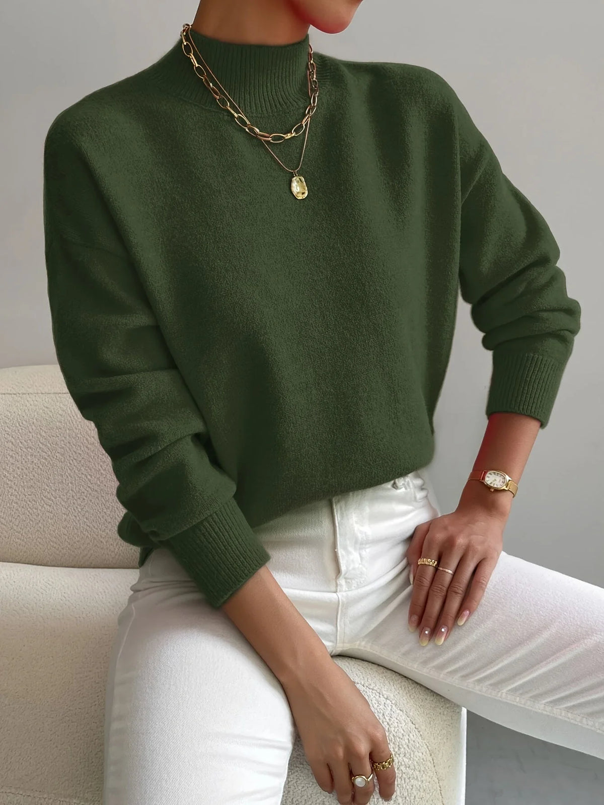 Women's green oversized mock neck sweater