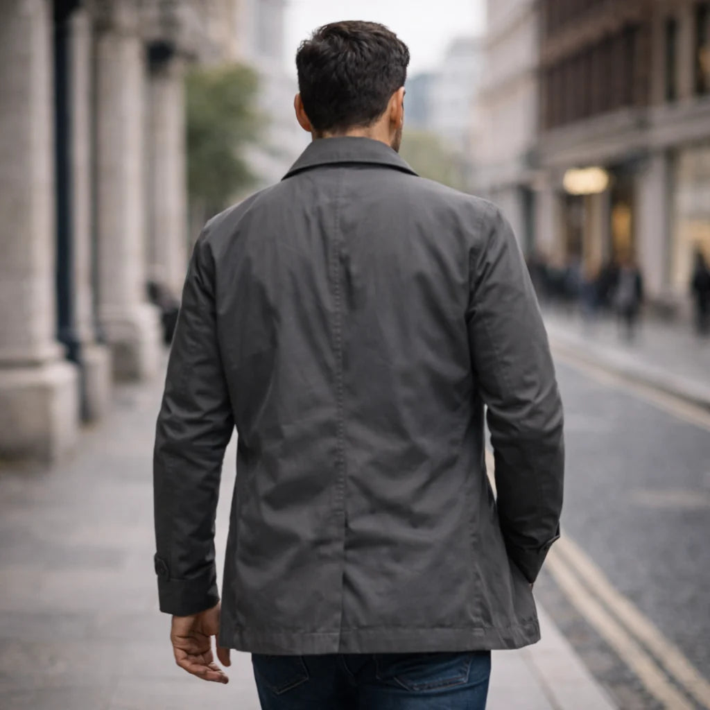 Men's Single-Breasted Car Coat – Back View