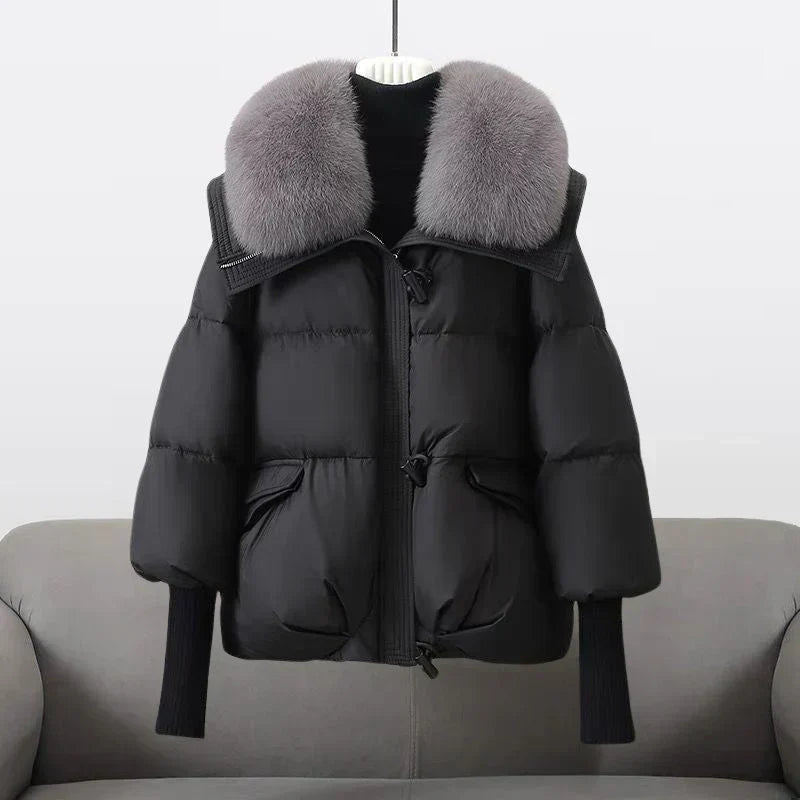 Women's Cropped Puffer Jacket in Black