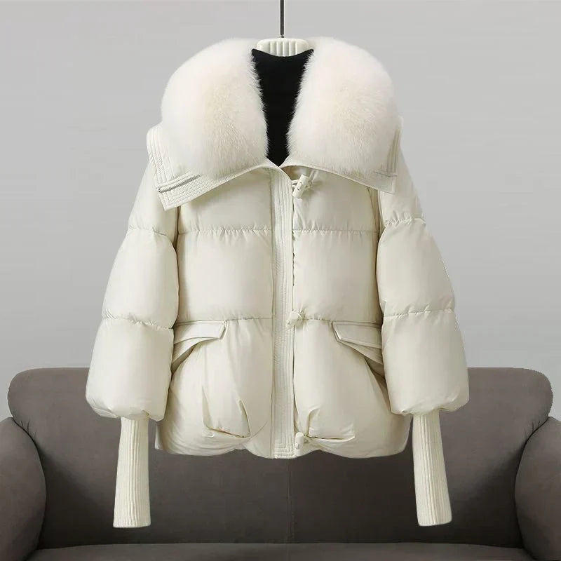 Women's Cropped Puffer Jacket – Faux Fur Collar Detail