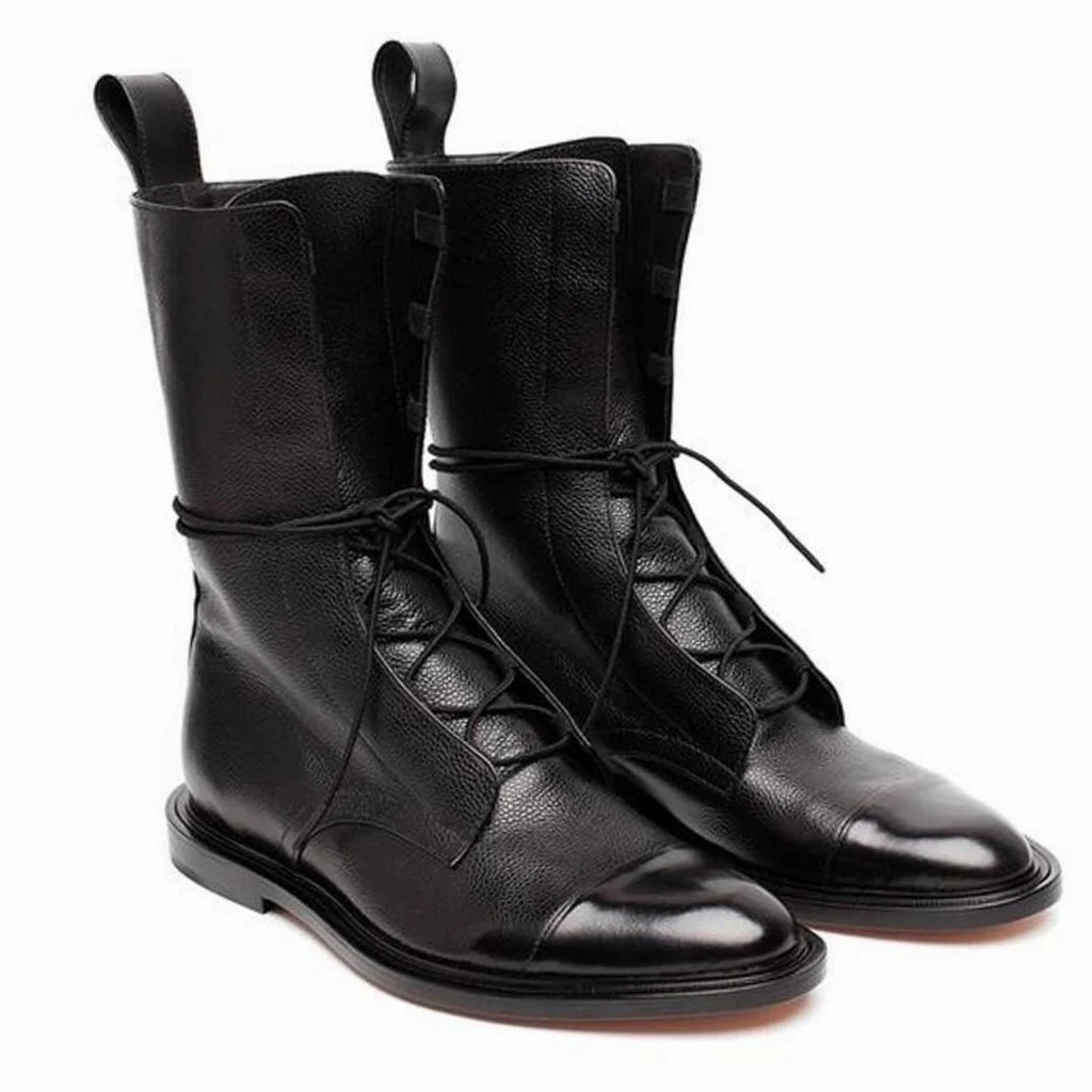 Close-up of the decorative lacing on the women's boots