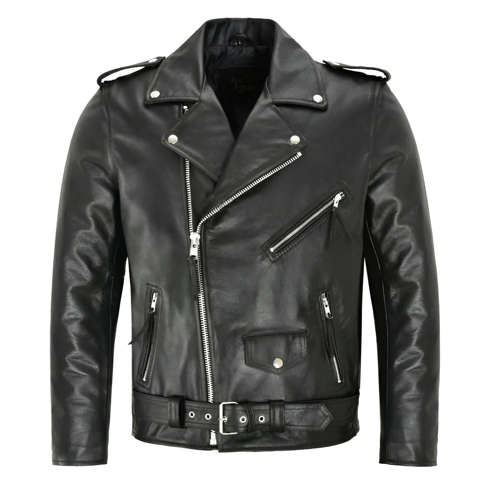 Men's Leather Biker Jacket in Black
