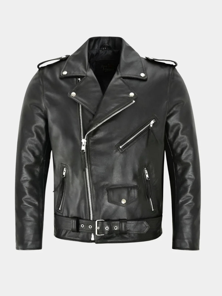 Men's Leather Biker Jacket in White