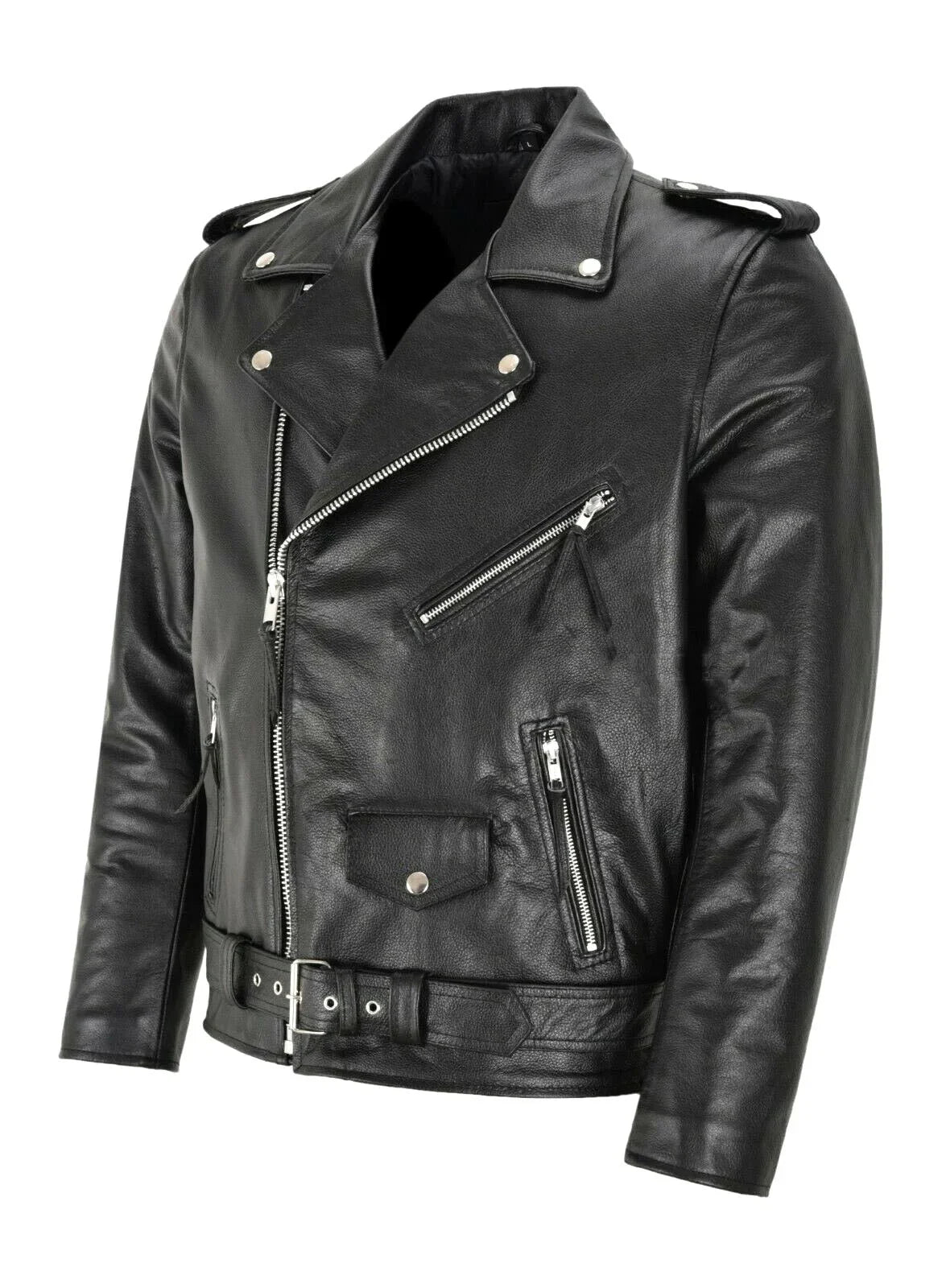 Men's Leather Biker Jacket – Collar Detail