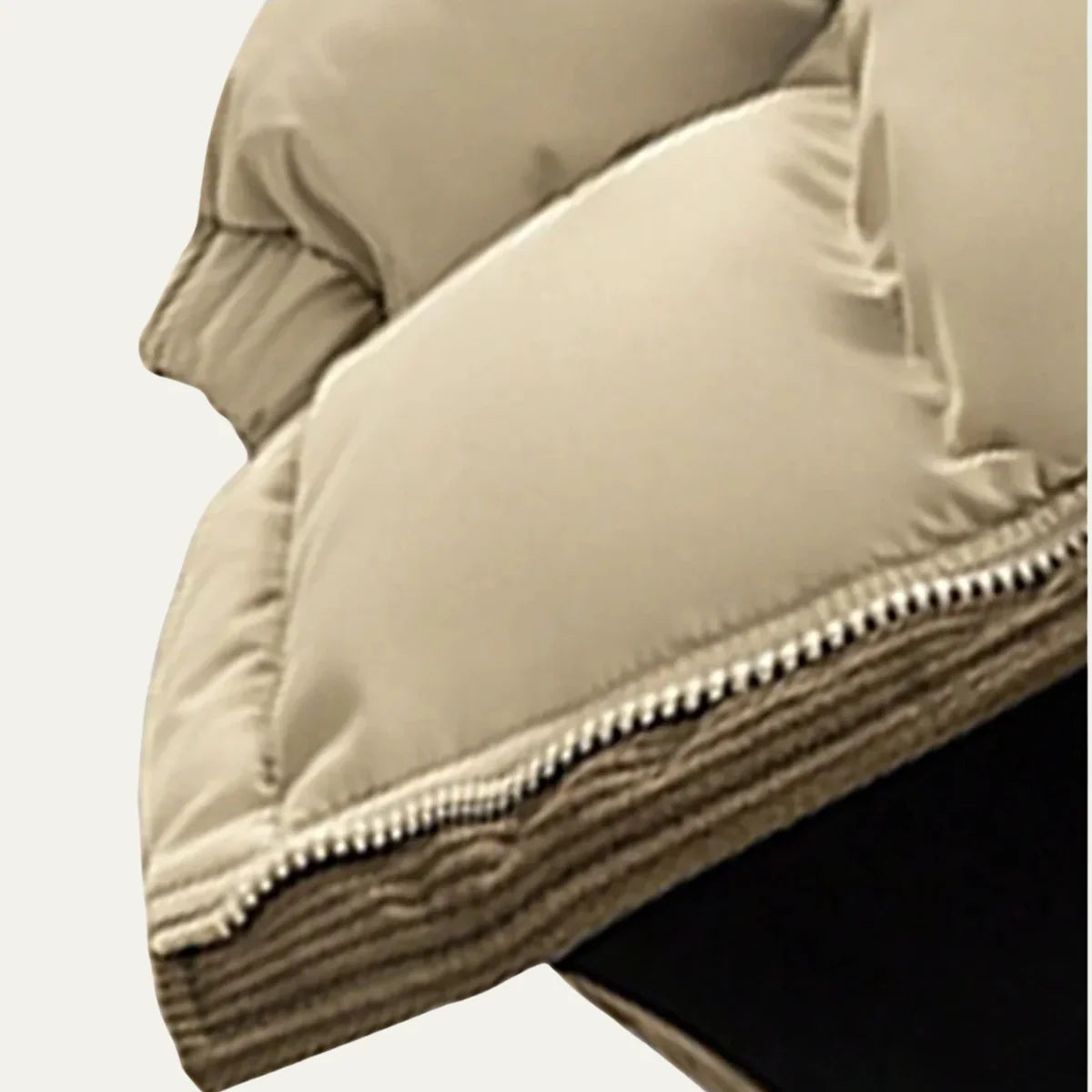Women's khaki hooded puffer jacket with corduroy-trim hood