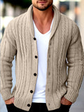 Men's Shawl-Collar Cable-Knit Cardigan in Apricot