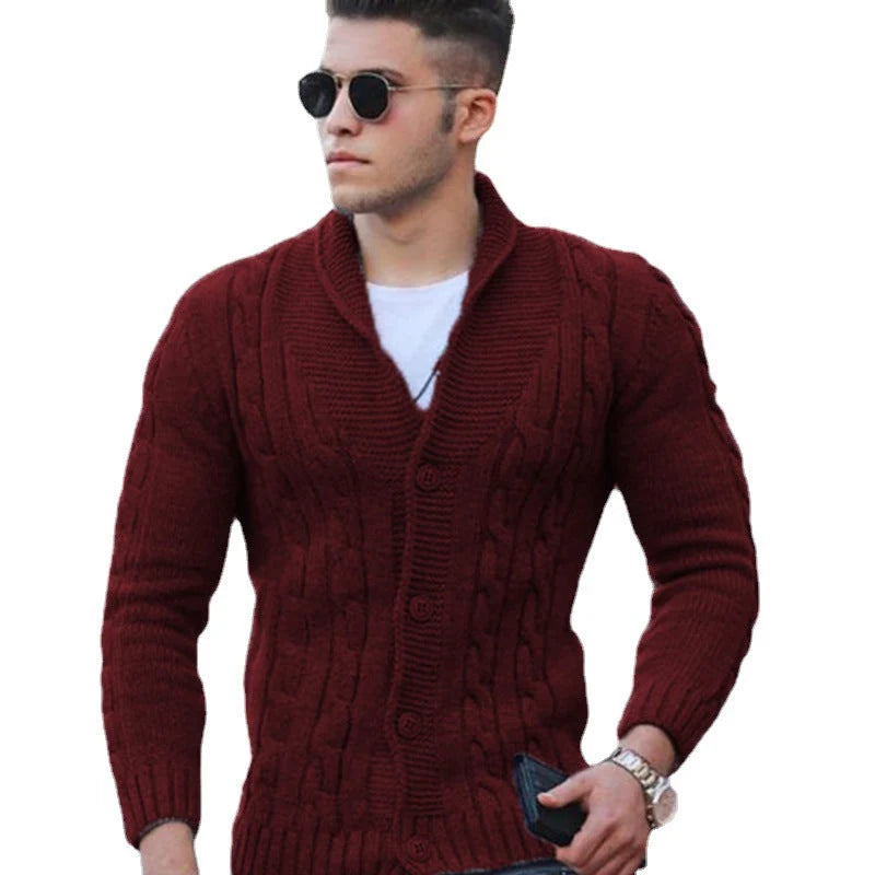Men's Shawl-Collar Cable-Knit Cardigan in Green