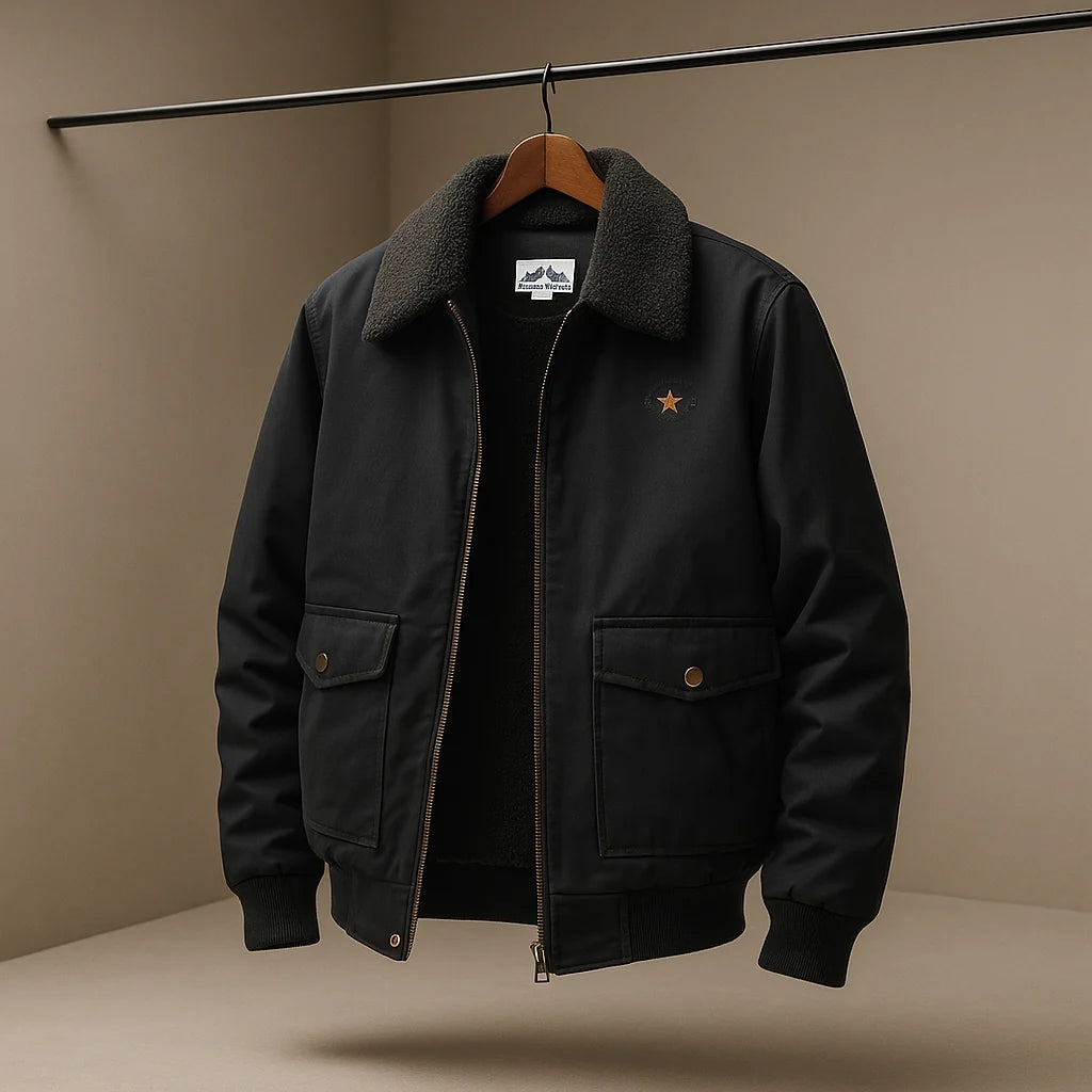 Men's Shearling-Collar Bomber Jacket in Brown