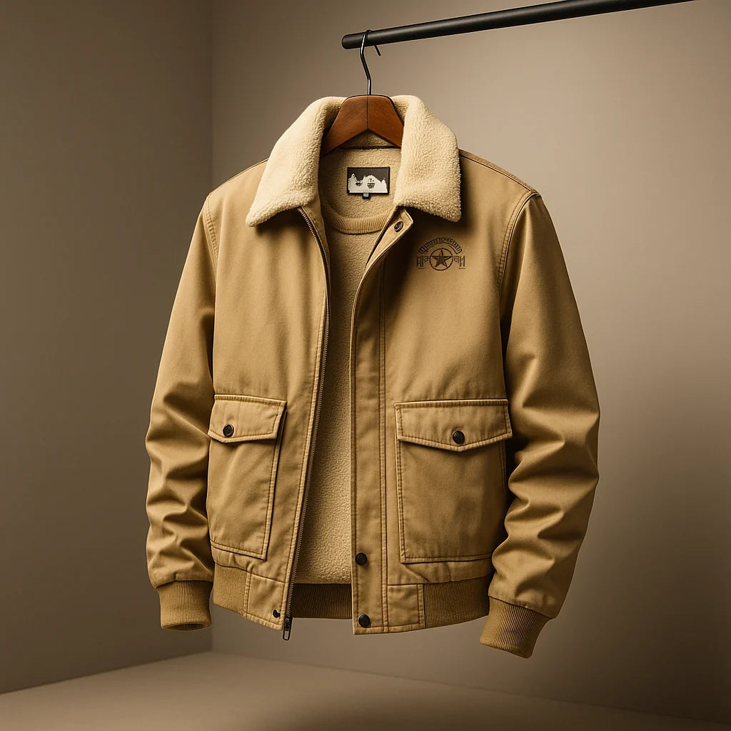 Men's Shearling-Collar Bomber Jacket in Black