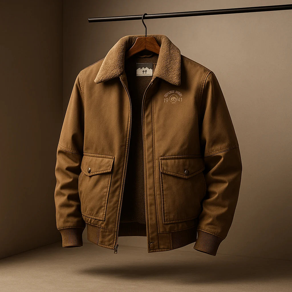 Men's Shearling-Collar Bomber Jacket in Tan