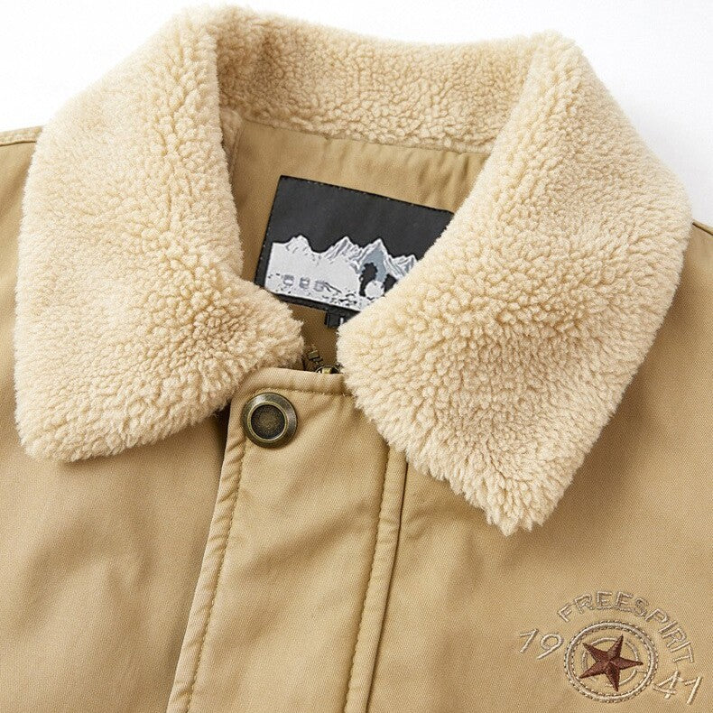 Men's Shearling-Collar Bomber Jacket – Collar Detail