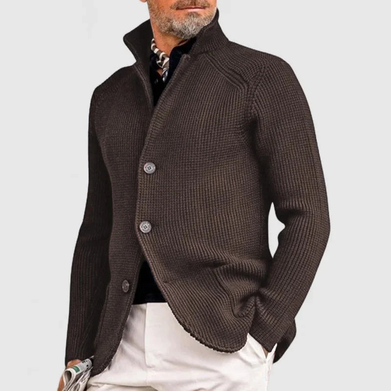 Men's Shawl-Collar Cardigan in Olive Green