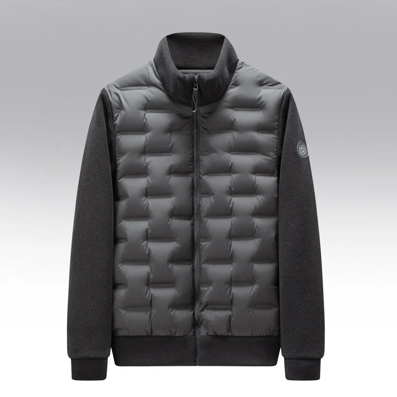 Men's Mixed-Media Puffer Jacket in Black