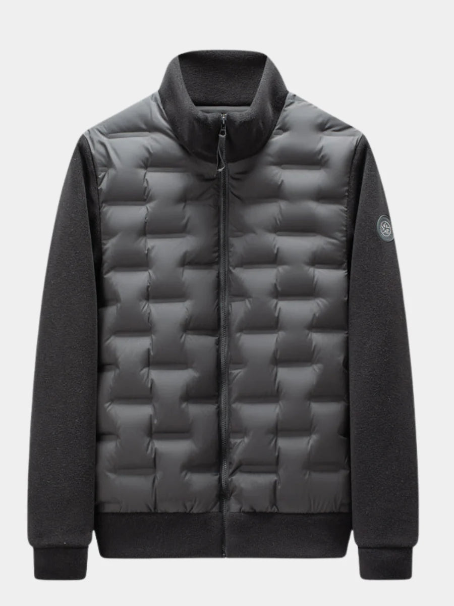 Men's Mixed-Media Puffer Jacket in Brown