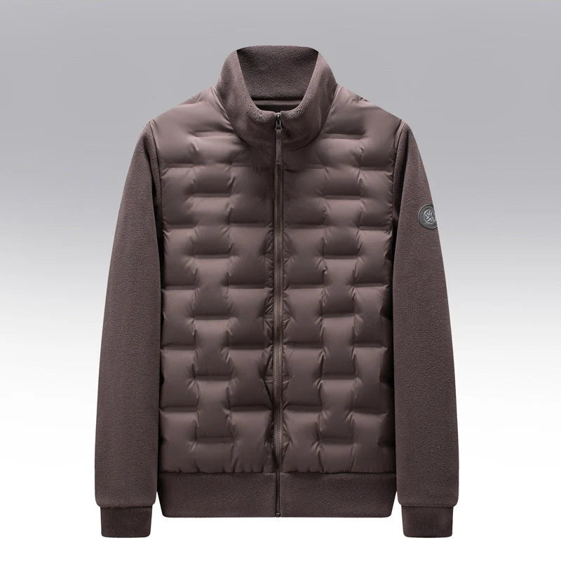 Men's Mixed-Media Puffer Jacket in Off-White