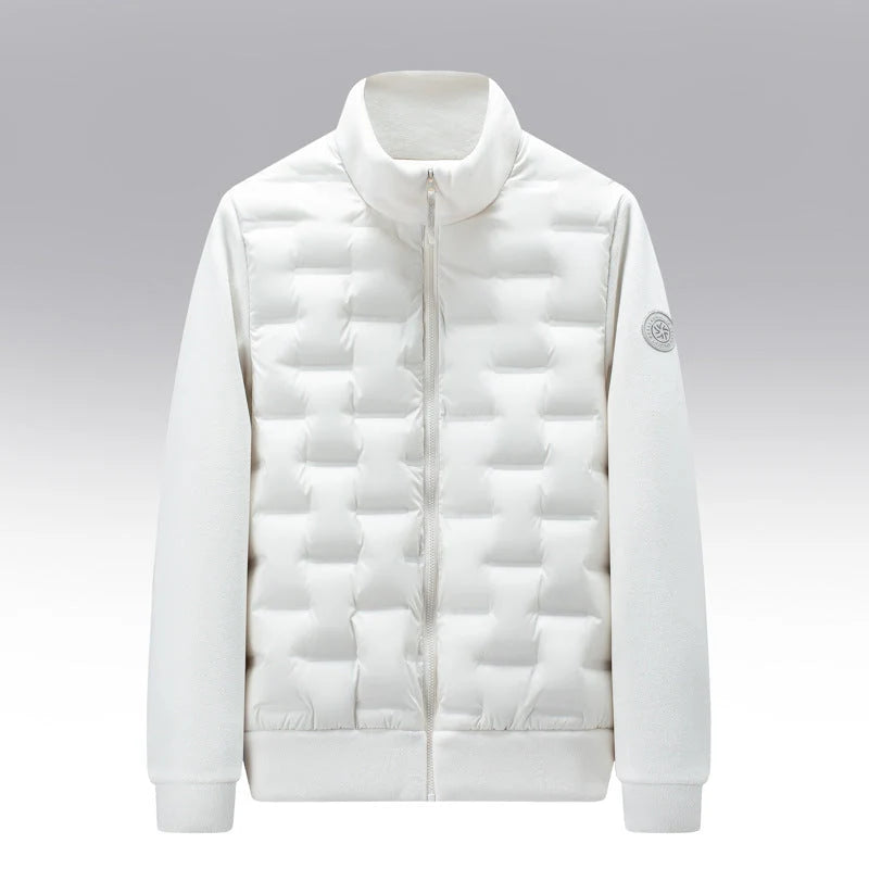 Men's Mixed-Media Puffer Jacket in Beige