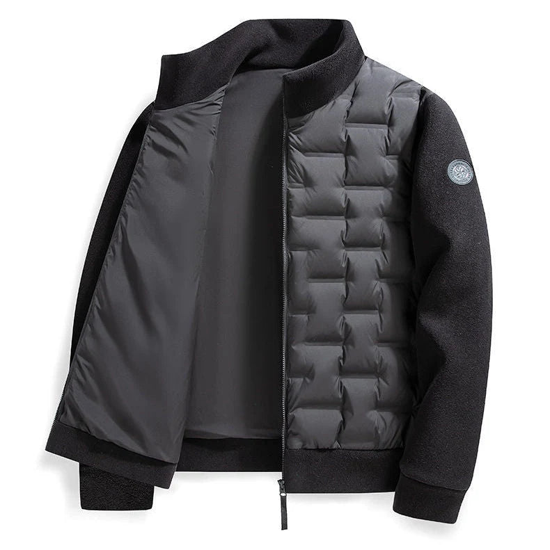Men's Mixed-Media Puffer Jacket – Collar Detail