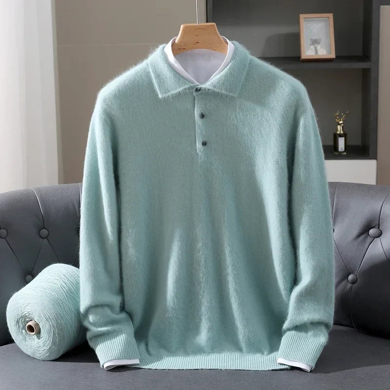 Men's Cashmere Polo Sweater in Mint